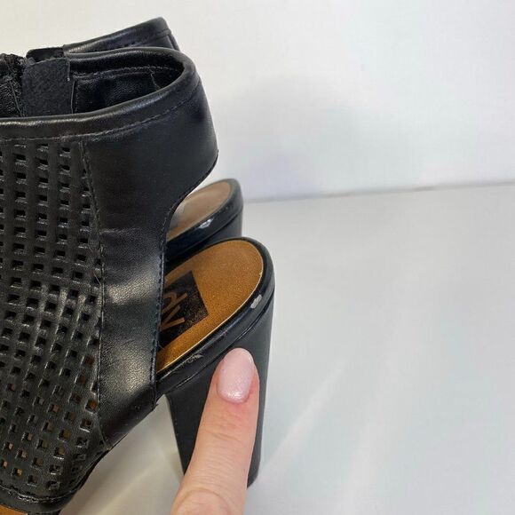 Dolce Vita Black Perforated Leather Block Heel Peep Toe Bootie - Picture 7 of 8